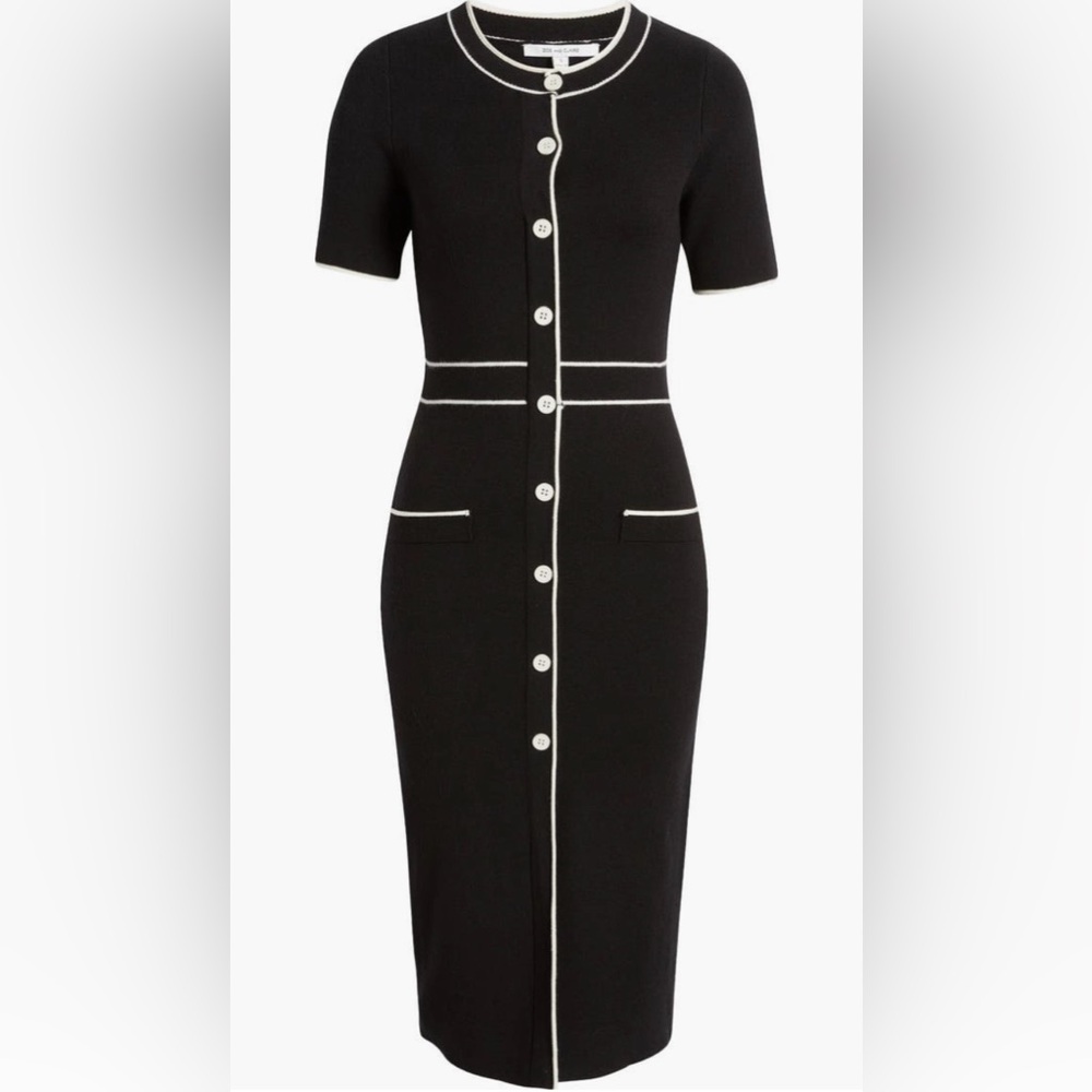 🌟NWT🌟 ZOE AND CLAIRE, Button Front Midi Sweater Dress, Black/Ivory, Size S